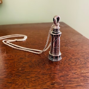 Vintage Sterling Silver Cape Hatteras 1870 Lighthouse Bell Pendant on Chain by NAUTORA