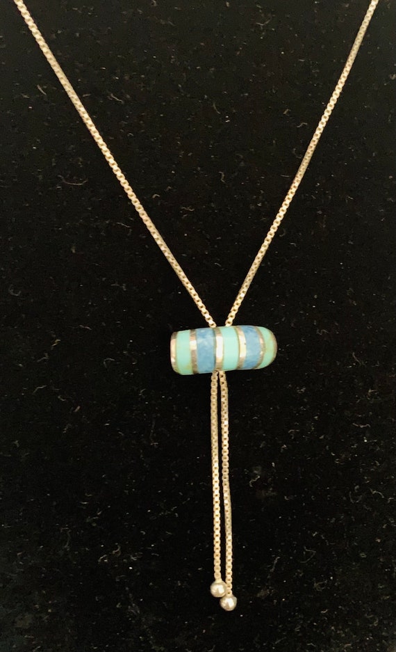 Sterling Silver SLIDER Two-Tone Turquoise Lariat N