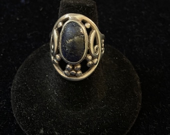 Bague vintage faite main en argent sterling et lapis lazuli taille 6