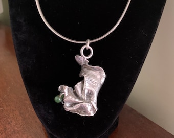 Vintage Sterling Silver and Jade Art Pendant Handmade and Signed