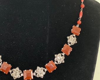 Vintage Carnelian/Marcasite 1920s CZCHOSLOV Hallmark Link Choker/Necklace