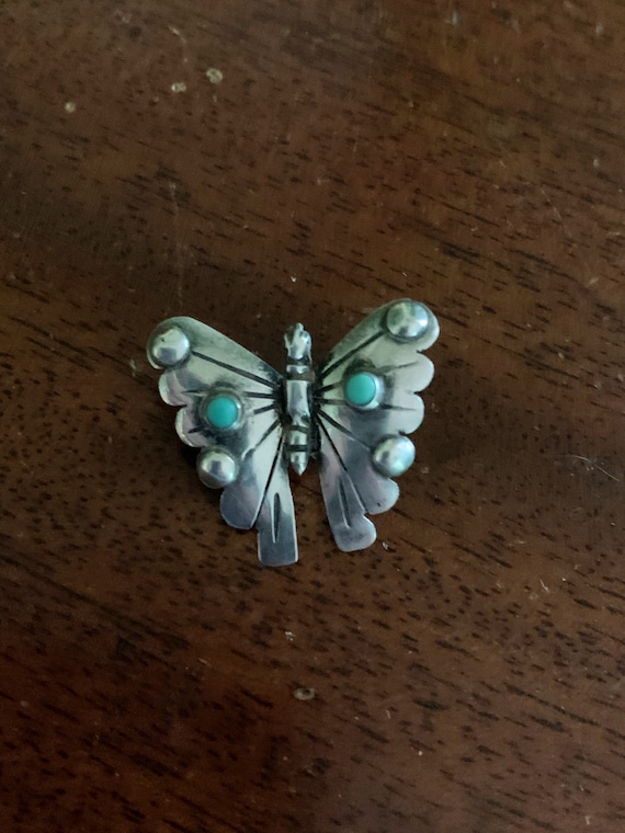 Vintage Midcentury Sterling and Turquoise Butterfl