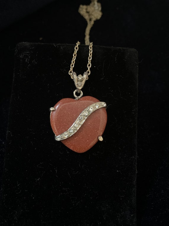 Mid-Century Vintage Goldstone Heart Pendant