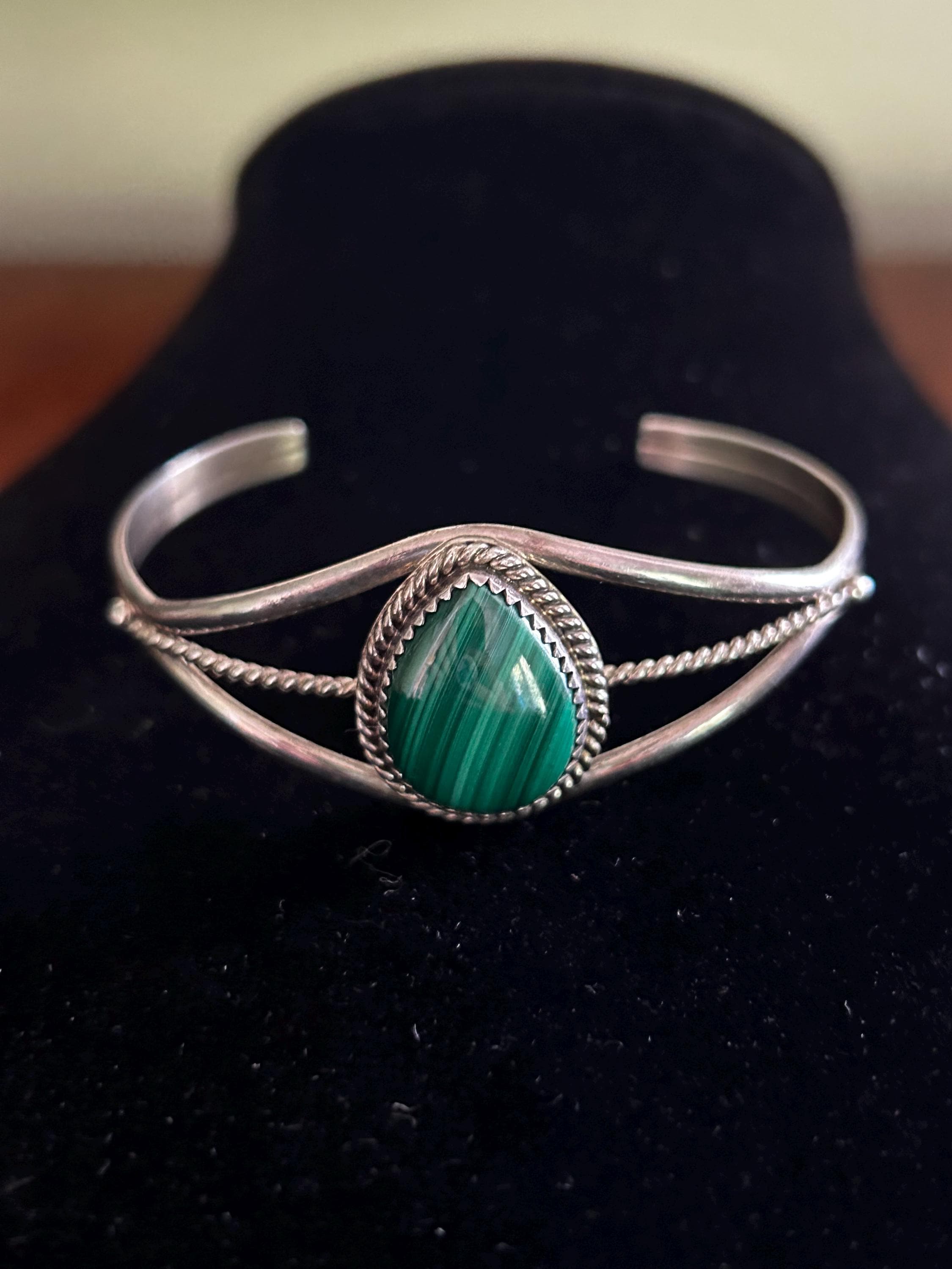 1950s PY Pat Yazzie Signed Navajo Sterling Silver and Malachite