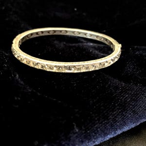 Vintage Sterling Silver and Crystal Hinged Bangle Bracelet 1920s