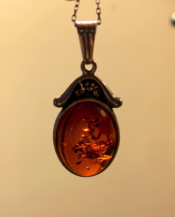 Vintage Sterling Silver and Baltic Amber Pendant … - image 2