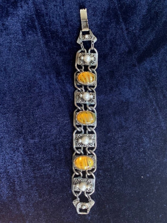 Vintage, rare, art deco, link bracelet with silve… - image 4