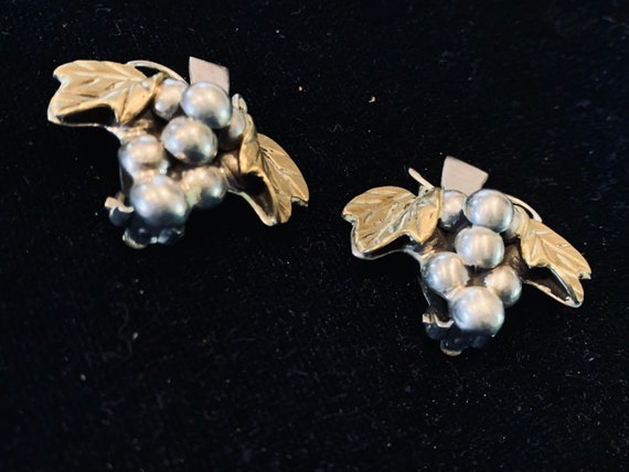 Vintage Sterling Silver and Brass Grape Cluster E… - image 2