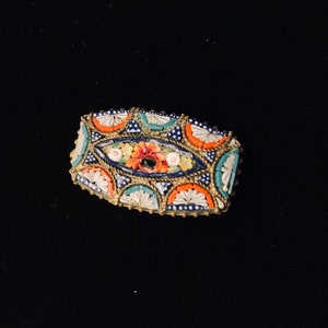 1900s Victorian/Edwardian Micro Mosaic Tesserae Florentine Brass Brooch | Italian