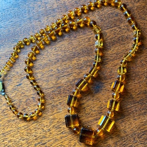 Antique Cube and Round Glass Bead Opera Necklace 1900s