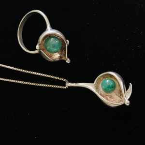 Unique Vintage Modernist Set with Jadeite and Sterling Silver | Ring and Pendant