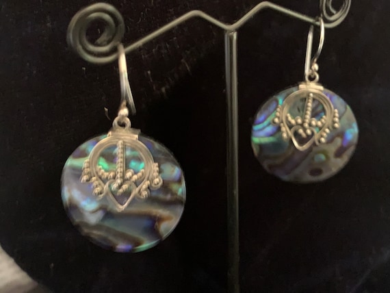 Vintage Abalone and Sterling Silver Filigree Drop… - image 3