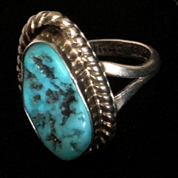 Authentic Signed  Navajo Zuni Artosan GEORGE LEE Sterling and Turquoise Ring  size 6.5