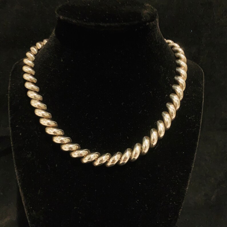 Vintage Sterling Silver Domed Oval Link Choker Necklace Prex Italy 925