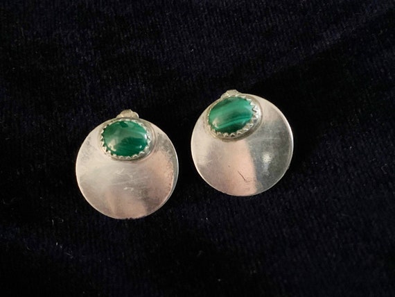 Vintage Sterling Silver and Malachite Earrings | … - image 1