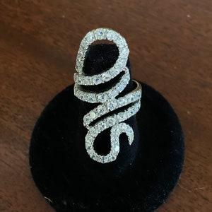 Vintage Sterling Silver and Cubic Zirconia Serpent Statement Ring Size 6.25 | 1990s