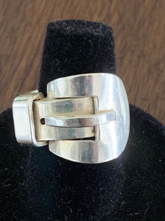 Vintage Unique Sterling Silver Belt Ring 1960s si… - image 2