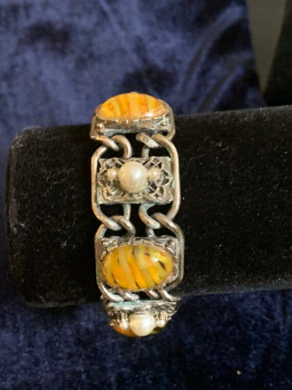 Bracelet Vintage En Métal Et Strass Style Art Déco Années 1920 - Rare Et D'occasion