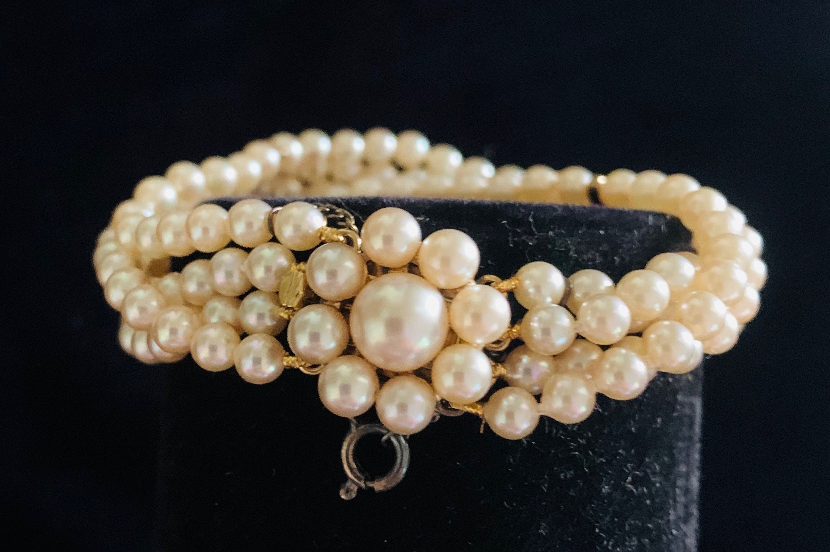 Vintage 1970s Sterling Silver Vermeil Multi-strand Bracelet Faux Pearls -  Etsy