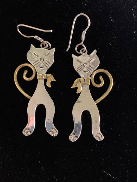 Vintage Sterling Silver Cat Earrings 1990s