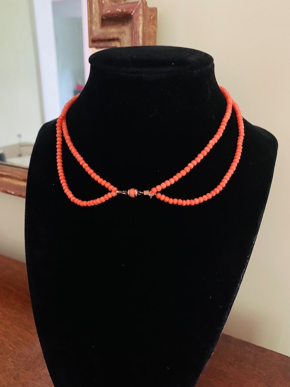 Edwardian Coral 3mm Bead 2-Strand Necklace - Antiq