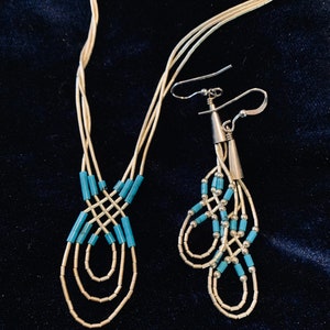 Vintage Liquid Silver and Turquoise Basketweave Necklace and Earrings Set 1960s