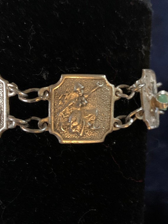 Vintage .900 Silver and Uncut Emerald Deity Bracel