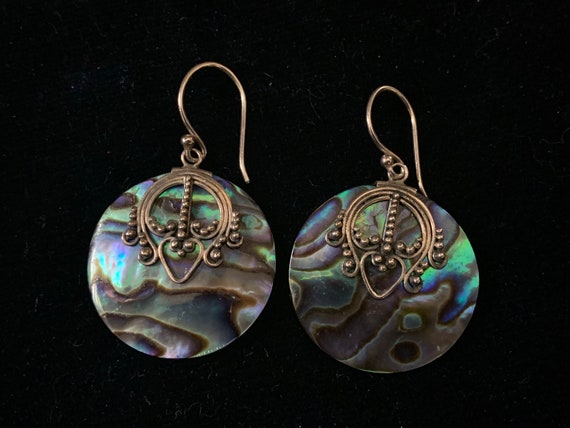 Vintage Abalone and Sterling Silver Filigree Drop… - image 1