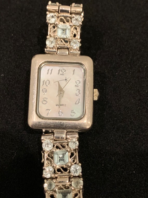 Vintage Sterling Silver and Aquamarine Wristwatch 