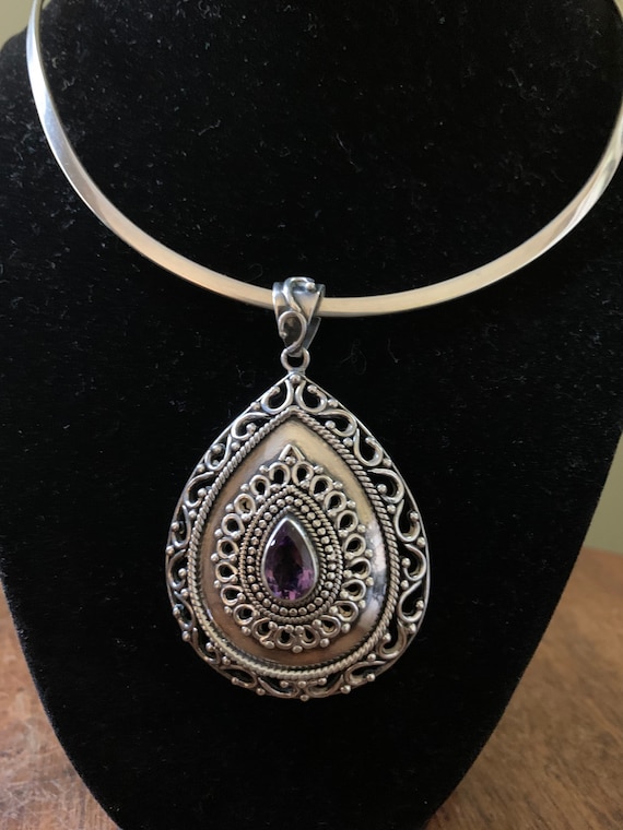 Vintage Sterling and Amethyst Pendant | India | 19