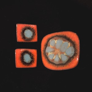 Vintage BRONSTED Ceramic Brooch and Clip on Earrings Set Made in Denmark 1970s