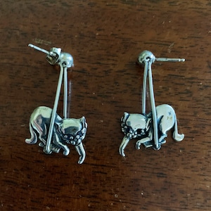 Vintage Sterling Silver Cat Dangle Earrings