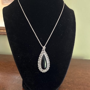 Vintage Sterling Silver Onyx and Marcasite Pendant