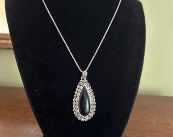 Vintage Sterling Silver Onyx and Marcasite Pendant