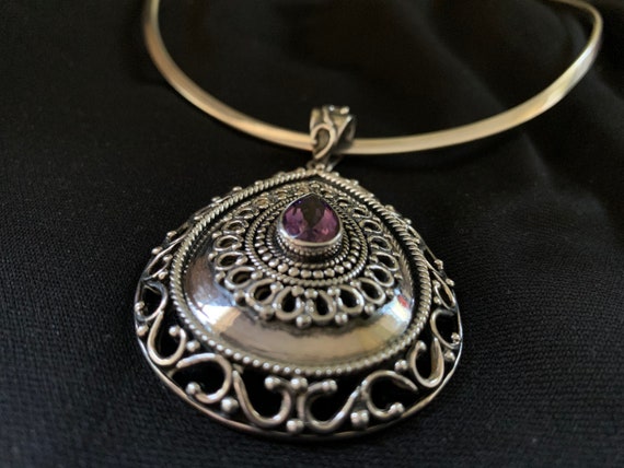 Vintage Sterling and Amethyst Pendant | India | 1… - image 4
