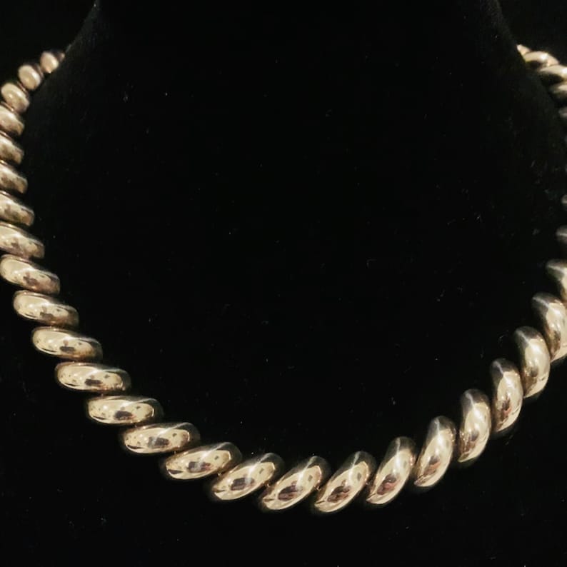 Vintage Sterling Silver Domed Oval Link Choker Necklace Prex Italy 925