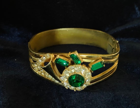 Vintage Emerald Green Rhinestone Bracelet 1950s - image 1