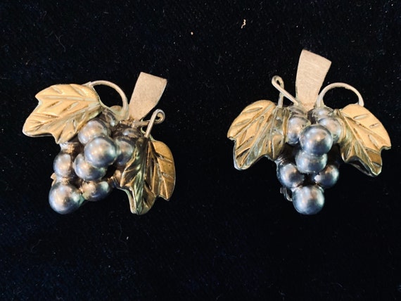 Vintage Sterling Silver and Brass Grape Cluster E… - image 1