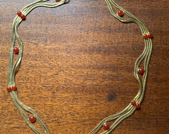 Vintage 1960s Braided Chain and Red Agate Belt 28”