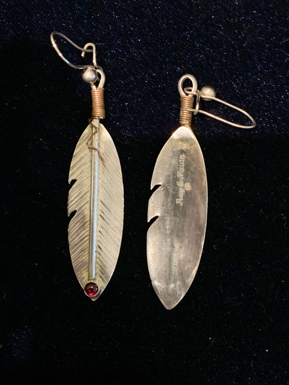 Vintage Sterling Silver Ray and Paula Feather Ear… - image 1