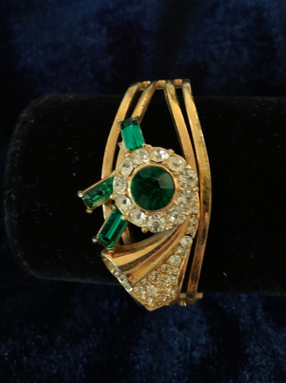 Vintage Emerald Green Rhinestone Bracelet 1950s - image 5