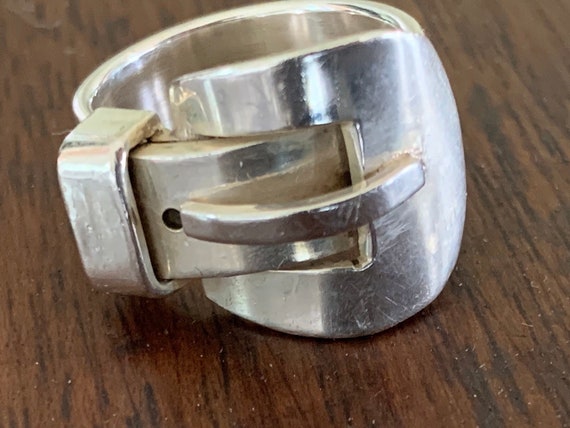 Vintage Unique Sterling Silver Belt Ring 1960s si… - image 1