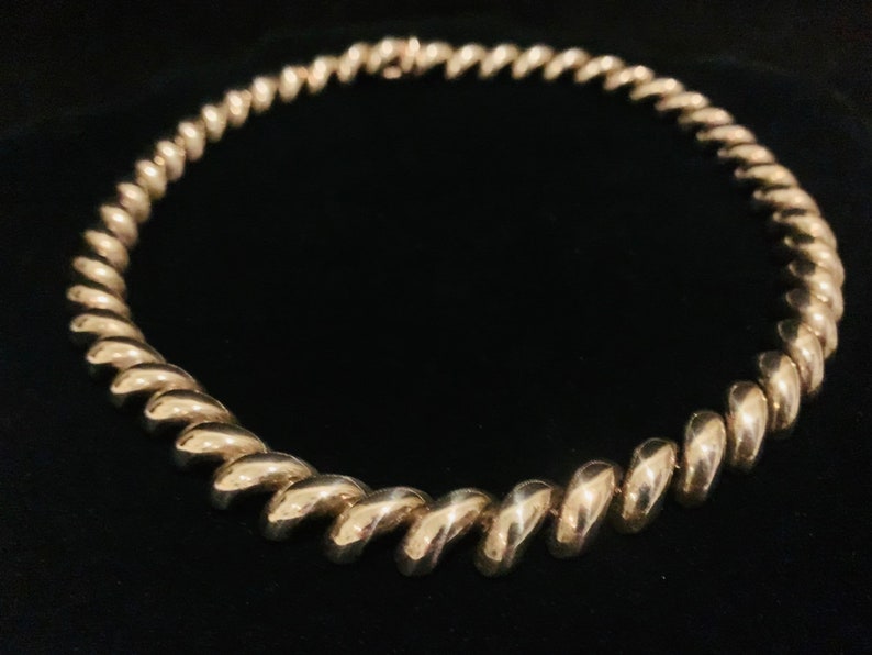 Vintage Sterling Silver Domed Oval Link Choker Necklace Prex Italy 925