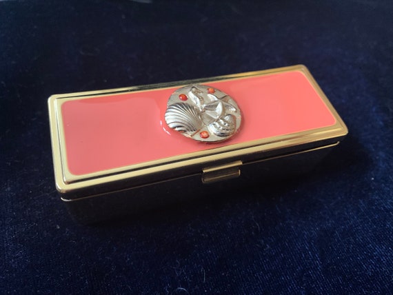 Vintage Coral Enamel and Gold Tone Lipstick Case … - image 2