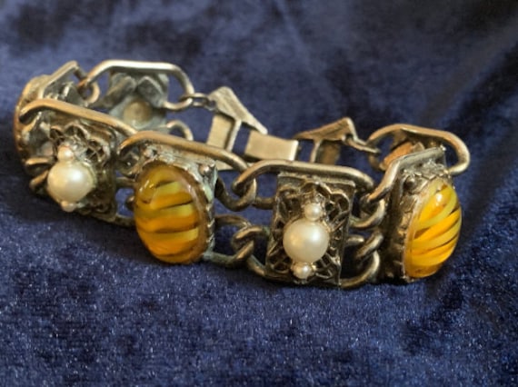 Vintage, rare, art deco, link bracelet with silve… - image 1