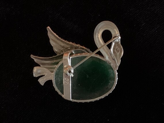 Vintage Silver and Paste Swan with Domed Green Ag… - image 4