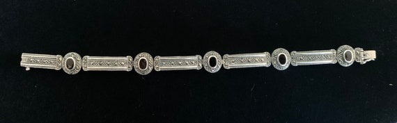 1920s Art Deco Style Onyx Sterling Link Bracelet - image 3