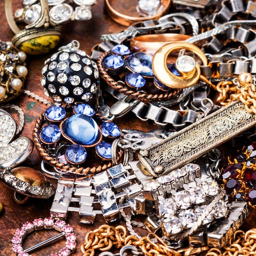 ミリアム ハスケル風のヴィンテージ ブローチ、バロック パールと