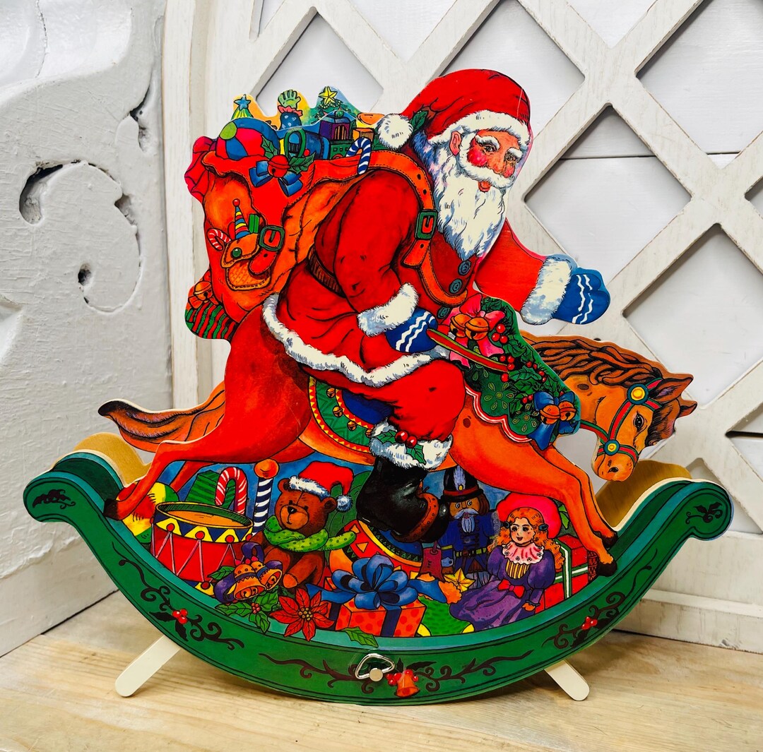 Santa Rocking Instrument Vintage Wooden Musical Santa Rocking Horse Figure Plays Moving Parts - Etsy