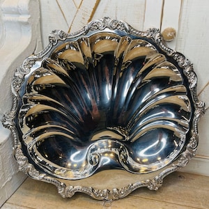 Vintage E.P.C.A. Old English by Poole Silver Plated Serving Tray, VIntage Shell Shaped Silver Plated Raised Tray, Antique Silver Plated Tra